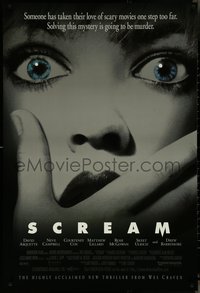 7g0475 SCREAM DS 1sh 1996 directed by Wes Craven, great super close up of scared woman!