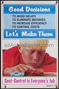 7g0182 COST CONTROL IS EVERYONE'S JOB 24x37 motivational poster 1970 boy playing w/toy cars, rare!