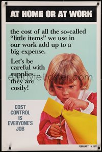 7g0179 COST CONTROL IS EVERYONE'S JOB 24x37 motivational poster 1971 girl cutting paper, ultra rare!