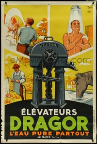 7g0041 ELEVATEURS DRAGOR 32x47 French advertising poster 1935 dragon head spigots, ultra rare!