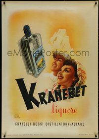 7g0062 KRANEBET 28x40 Italian advertising poster 1946 art of happy man & woman with liquor, rare!