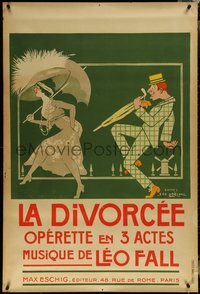 7g0036 LA DIVORCEE 32x47 French stage poster 1911 with art d'apres Georges Dorival, ultra rare!