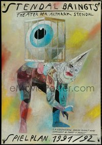 7g0032 STENDAL BRINGT'S 33x47 German stage poster 1991 Wiktor Sadowski art of clown and eye!