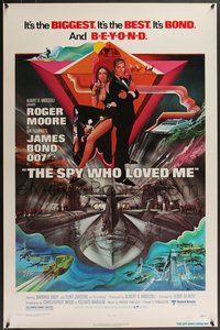 7g0500 SPY WHO LOVED ME 1sh 1977 art of Roger Moore as James Bond & Barbara Bach by Bob Peak!