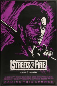 7g0507 STREETS OF FIRE advance 1sh 1984 Walter Hill, Riehm purple dayglo art, a rock & roll fable!