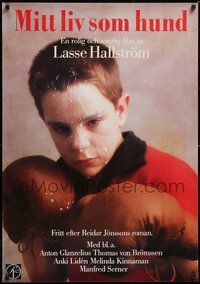 7g0133 MY LIFE AS A DOG Swedish 1987 Mitt liv som hund, close-up boxing kid covered in milk, rare!