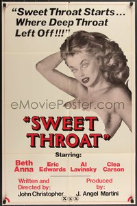 7g0510 SWEET THROAT 25x38 1sh 1980 sexy topless Beth Anna, it starts where Deep Throat left off!