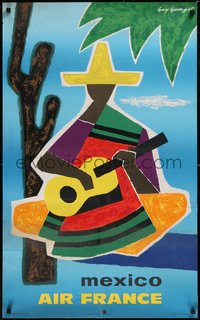 7g0202 AIR FRANCE MEXICO 24x39 French travel poster 1963 Georget art of guitar player, ultra rare!