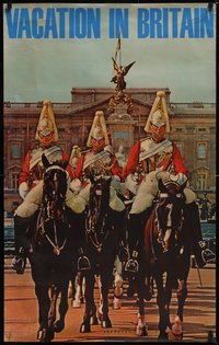 7g0210 VACATION IN BRITAIN 25x40 English travel poster 1965 Life Guards on horses, ultra rare!