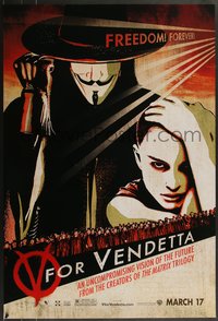 7g0531 V FOR VENDETTA teaser 1sh 2005 Wachowskis, Natalie Portman, Hugo Weaving w/ raised fist!