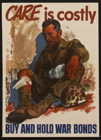 7g0799 CARE IS COSTLY 9x13 WWII war poster 1945 cool Adolph Treidler art of injured soldier!