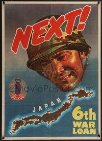 7g0802 NEXT 20x28 WWII war poster 1944 6th War Loan, art of soldier over Japan by James Bingham!