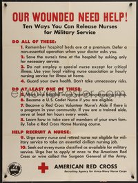 7g0803 OUR WOUNDED NEED HELP 21x28 WWII war poster 1940s release American Red Cross nurses, rare!