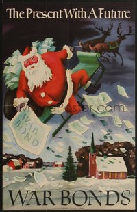 7g0804 PRESENT WITH A FUTURE 14x22 WWII war poster 1942 Adolf Dehn art of Santa giving war bonds!