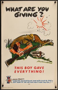 7g0812 WHAT ARE YOU GIVING 14x22 WWII war poster 1942 Hungerford art of a dead soldier in the grass!