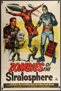 7g0548 ZOMBIES OF THE STRATOSPHERE 1sh 1952 cool art of aliens with guns including Leonard Nimoy!