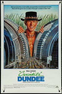 7h0603 LOT OF 5 UNFOLDED SINGLE-SIDED 27X41 CROCODILE DUNDEE ONE-SHEETS 1986 Goozee art of Hogan!