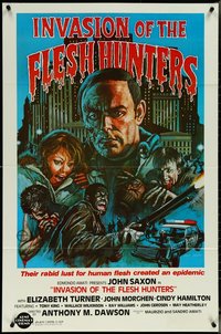 7h0687 LOT OF 4 FORMERLY TRI-FOLDED SINGLE-SIDED 27X41 INVASION OF THE FLESH HUNTERS ONE-SHEETS 1980