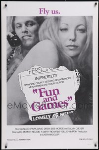 7h0473 LOT OF 9 UNFOLDED SINGLE-SIDED 27X41 FUN & GAMES ONE-SHEETS 1973 sexy swinging couple!