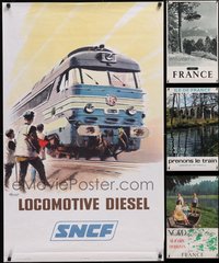 7h0050 LOT OF 6 FORMERLY FOLDED FRENCH RAILROAD TRAVEL POSTERS 1960s-1970s cool images!