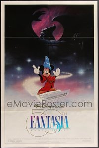 7h0696 LOT OF 4 FORMERLY FOLDED DOUBLE-SIDED FANTASIA R1990 ONE-SHEETS R1990 Disney, Mickey Mouse