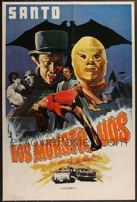 7h0053 LOT OF 3 SANTO EL ENMASCARADO DE PLATA Y BLUE DEMON CONTRA LOS MONSTRUOS SOUTH AMERICAN POSTERS 1970