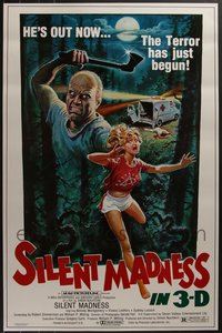 7h0650 LOT OF 4 UNFOLDED SINGLE-SIDED SILENT MADNESS ONE-SHEETS 1984 art of slasher & sexy girl!