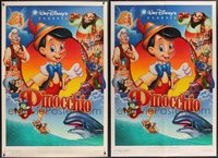 7h0383 LOT OF 14 UNFOLDED & FORMERLY FOLDED DOUBLE-SIDED PINOCCHIO R1992 ONE-SHEETS R1992 Disney!