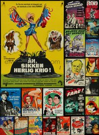 7h0101 LOT OF 31 FORMERLY FOLDED DANISH POSTERS 1930s-1970s a variety of cool movie images!