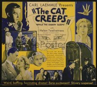 7j1217 CAT CREEPS herald 1930 Helen Twelvetrees, cool feline art over scared cast, ultra rare!