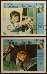 7j0803 BIRDS 8 LCs 1963 Alfred Hitchcock, Tippi Hedren, Rod Taylor, classic horror, complete set!