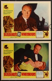 7j0810 BLUEBEARD'S 10 HONEYMOONS 8 LCs 1960 wild border art of George Sanders with skeleton bride!