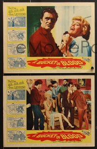 7j0813 BUCKET OF BLOOD 8 LCs 1959 Roger Corman, AIP, great comic cartoon border art, complete set!