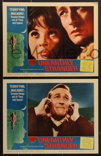 7j0905 UNEARTHLY STRANGER 8 LCs 1964 weird macabre unseen thing out of time & space, cool border art!