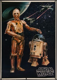 7k0060 STAR WARS 25x34 Japanese commercial poster 1977 droids C-3PO and R2-D2, ultra rare!