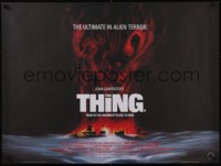 7m0051 THING British quad 1982 John Carpenter, sci-fi horror art, man is the warmest place to hide!