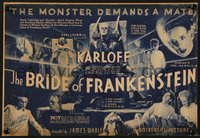 7m0130 BRIDE OF FRANKENSTEIN herald 1935 monster Boris Karloff & Elsa Lanchester in full makeup!