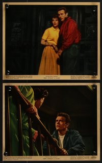 7p1559 REBEL WITHOUT A CAUSE 2 color 8x10 stills 1956 Nicholas Ray, James Dean & Natalie Wood!