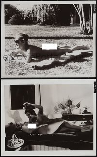 7p1560 ROMY SCHNEIDER 2 8x10 stills 1950s sunbathing in the nude and completely naked in bed!