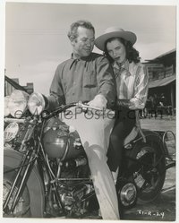 7p1462 TALL IN THE SADDLE candid 7.25x9.25 still 1944 Raines & Bond on motorcycle by Hendrickson!