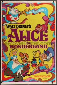 7p0209 ALICE IN WONDERLAND 1sh R1974 Walt Disney, Lewis Carroll classic, cool psychedelic art!