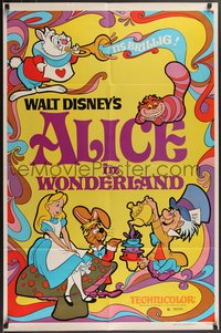 7p0210 ALICE IN WONDERLAND 1sh R1981 Walt Disney Lewis Carroll classic, cool psychedelic art