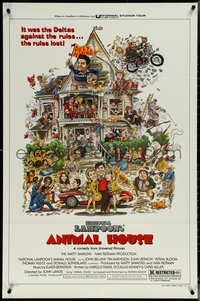 7p0217 ANIMAL HOUSE style B 1sh 1978 John Belushi, John Landis classic, art by Rick Meyerowitz!