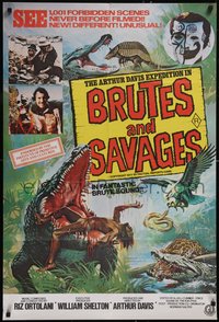 7p0186 BRUTES & SAVAGES Aust 1sh 1977 wild art of native eaten by huge crocodile and more, rare!