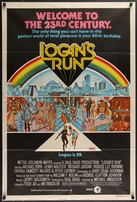 7p0192 LOGAN'S RUN Aust 1sh 1976 art of Michael York & Jenny Agutter running away by Charles Moll!