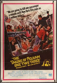 7p0196 TAKING OF PELHAM ONE TWO THREE Aust 1sh 1974 cool subway train hijack art by Mort Kunstler!