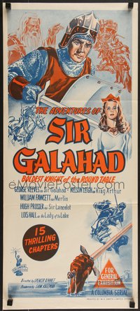 7p0151 ADVENTURES OF SIR GALAHAD Aust daybill 1949 George Reeves, Knights of the Round Table!