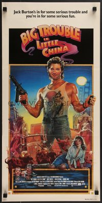 7p0153 BIG TROUBLE IN LITTLE CHINA Aust daybill 1986 Kurt Russell & Kim Cattrall by Drew Struzan!