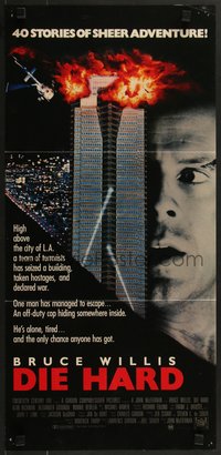 7p0158 DIE HARD Aust daybill 1988 cop Bruce Willis is up against twelve terrorists, crime classic!