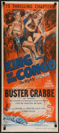 7p0165 KING OF THE CONGO Aust daybill 1952 Crabbe as The Mighty Thunda, rock men to the rescue!